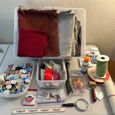 Crafts Lot - Thread, Fabric, Charms, Adhesive++