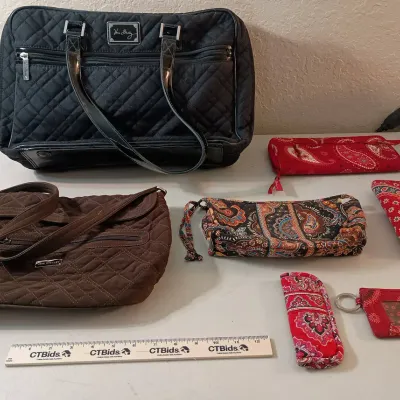 7 Pc Vera Bradley Handbags - Black, Brown, Red Patterns