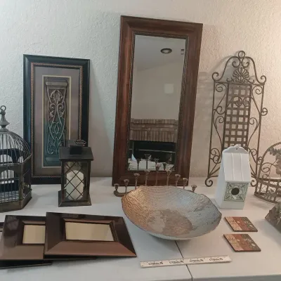 Decor #5 - Mirror, Plate Rack, Birdcage, Glass Bowl, Birdhouse+++