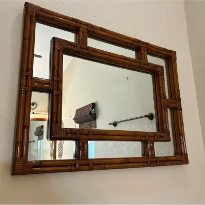 Vintage Asian Bamboo Style Rectangular Wall Mirror 40x30