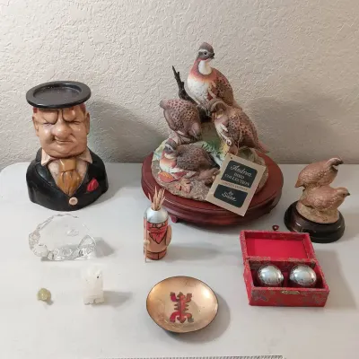 Collectibles - Andrea By Sadek Birds, Stone Owl, Enamel Plate+++