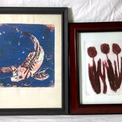 (2) Framed Wood Block Art - Local Artist