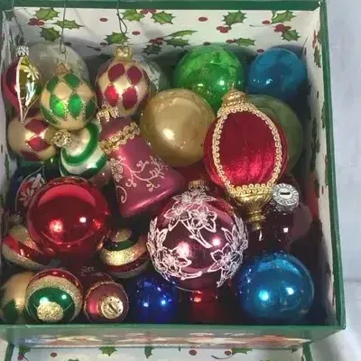 Box Of Assorted Vintage Glass Ornaments #3