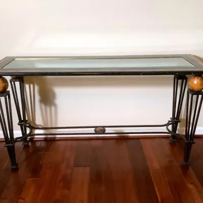 Wrought-Iron, Glass And Stone Console Table