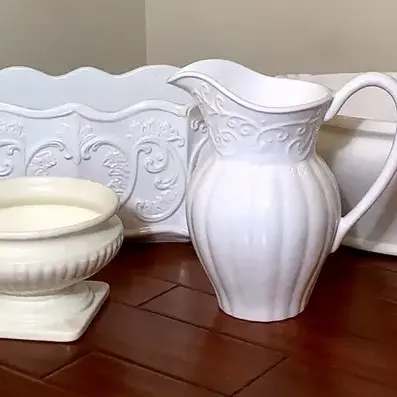 (6)Large Assortment Of Oversized White Ceramic Decor 
