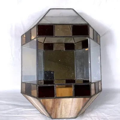 Vintage Stained Glass Octagonal Open Wall Pocket / Display Shelf
