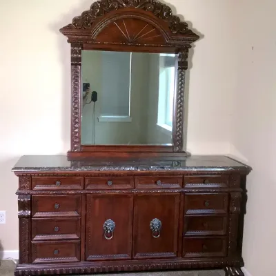 Ornate Dresser With Granite Top  