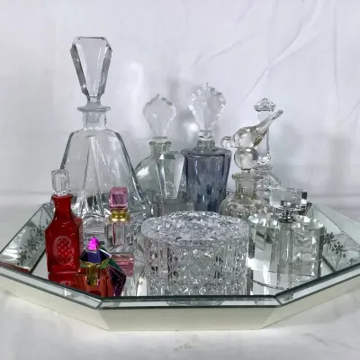 Mirror Vanity Tray & Assorted Perfume Bottles 
