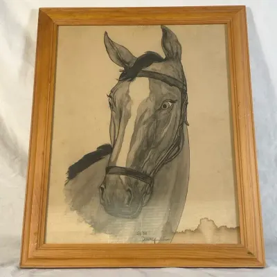 Framed Horse Art - Tex Downey - Signed 