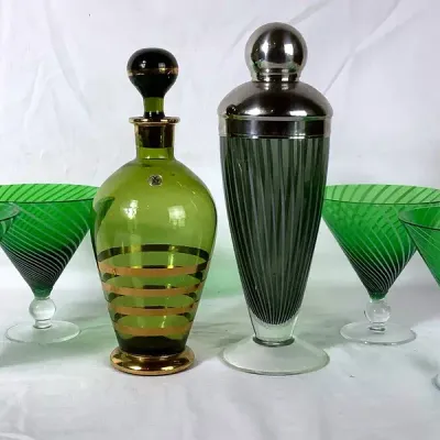 (6) Blown Glass And Other Barware Pieces