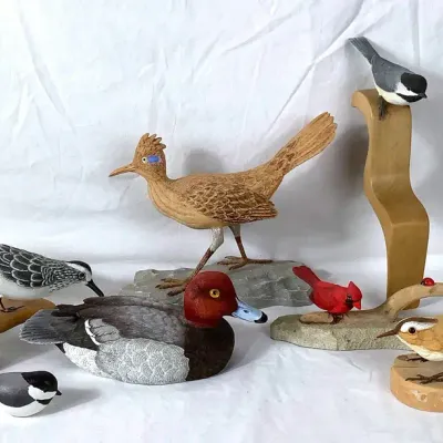 (8) Tex Downey - signed - Hand Carved Wooden Bird Sculptures 