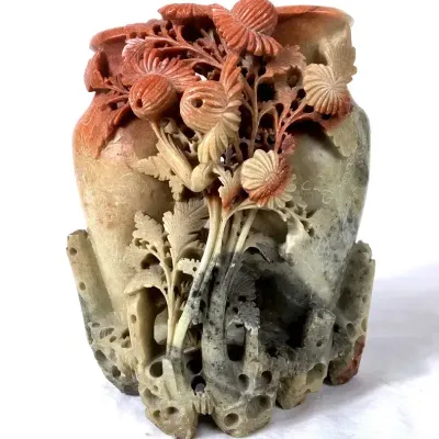 Vintage Hand Carved Asian Soapstone Vase