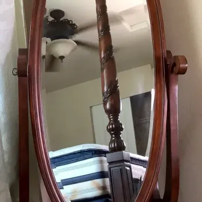 Swivel Adjustable Oval Wood Cheval Floor Mirror 