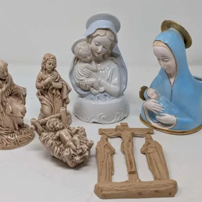 Vintage Religious Figurines & Berman & Anderson Porcelain Music Box - 6 Pcs