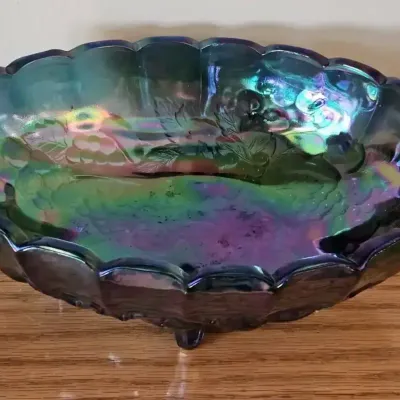 Blue Iridescent Carnival Glass Bowl 