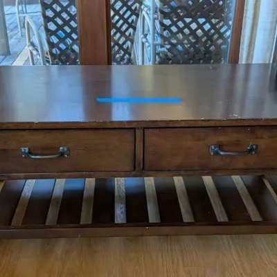 Elegant Mission Style Dark Wood Coffee Table 2-Drawer Slat Shelf 40x21