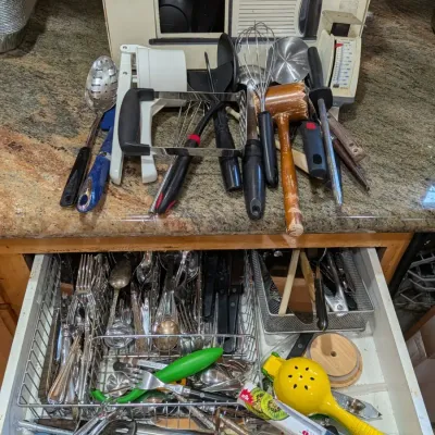 Kitchen Utensil Drawer Lot OXO Mandoline Silverware Gadgets + Mystery Lot
