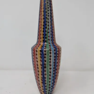 Vintage Vignoli Faenza Italian Art Pottery Striped Metallic Luster Bottle Vase