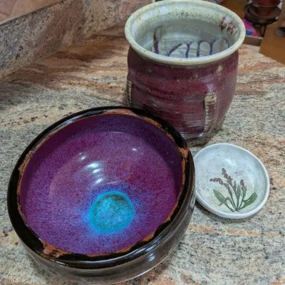 Assorted Hand-Thrown Studio Art Pottery - Bowl, Utensil Crock & Small Dish - 3 Pcs