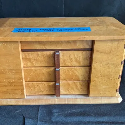 Handcrafted Birdseye Maple Jewelry Box - Multi-Drawer & Side Doors - 16" x 8.5"