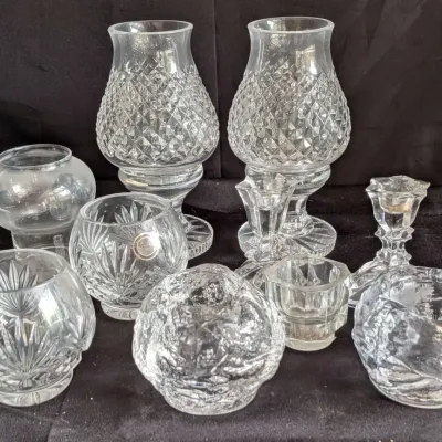 Vintage Crystal & Cut Glass Votives, Hurricane Lamp Globes & Candlesticks - 10 Pcs