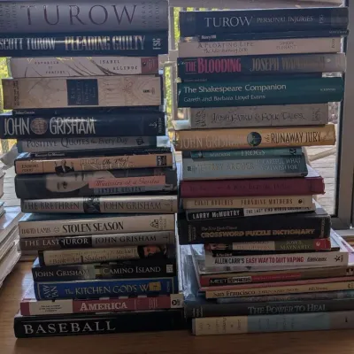 Bestseller Fiction Book Lot Featuring Grisham Turow Pillars of Earth, Picture Books and More