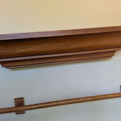 Elegant Dark Wood Wall Shelf and Towel Bar Set 24x5.5 35W