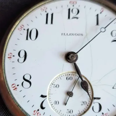 Antique Illinois Open-Face Pocket Watch - White Enamel Dial & Fob (No Crystal)
