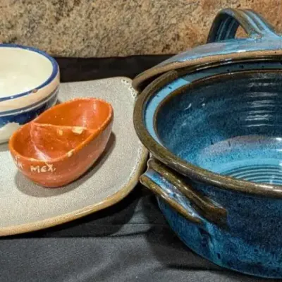 Artisanal Pottery Lot - Lidded Casserole, Tray & Accent Bowls - 4 Pcs