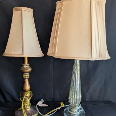 Pair of Decorative Table Lamps - Gilt Traditional Accent Lamp & Mercury Glass Lamp