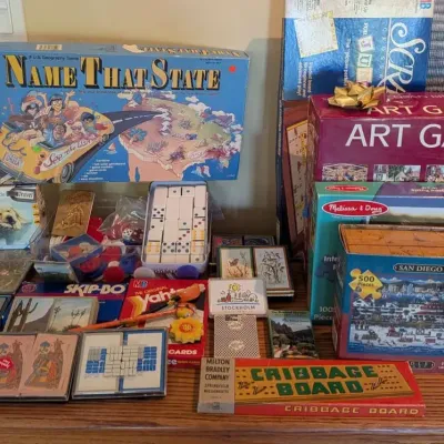 Vintage Board Games & Puzzles Collection - Yahtzee, Scrabble, San Diego Jigsaw & Cards