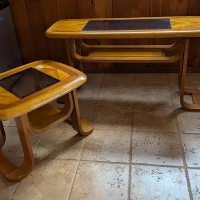 Mid-Century Modern Bentwood & Smoked Glass Table Set - Console & End Table