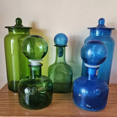Mid-Century Modern Blue & Green Bottles/Canisters