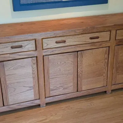 Large Mid-Century Modern Style Solid Oak Long Credenza Credenza / Sideboard