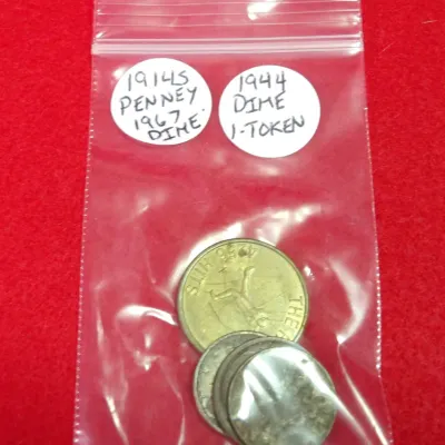 Sale Photo Thumbnail #253: 1914S penny 1967 dime 1944 dime and one token