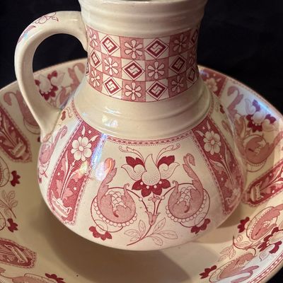 Sale Photo Thumbnail #42: From the 1800s, red transfer bowl. Made in England