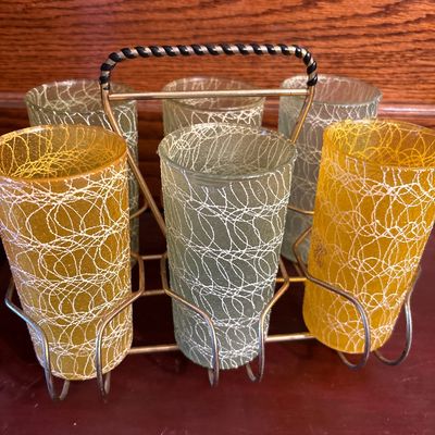 Sale Photo Thumbnail #944: Includes amazing glass holder. Four green and two yellow glasses, picture is green.