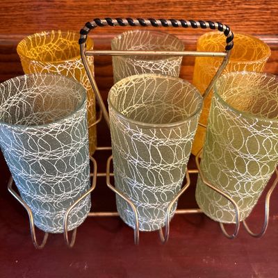 Sale Photo Thumbnail #943: Includes amazing glass holder. Four green and two yellow glasses, picture is green.