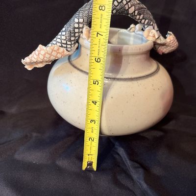 Sale Photo Thumbnail #29: Bill Campbell is known for his porcelain vessels & layered glazes. This vase features flowers as well as snake skin depiction.