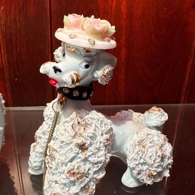 Sale Photo Thumbnail #481: Talk with rhinestone collar has two chains, but only one dog.