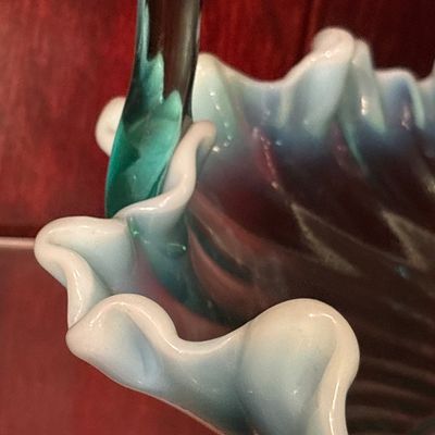 Sale Photo Thumbnail #314: Stunning blue glass basket with milky edges