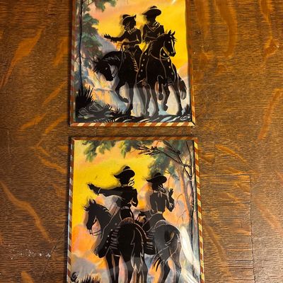 Sale Photo Thumbnail #970: Two vintage cowboy silhouette pictures