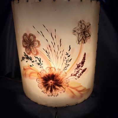 Sale Photo Thumbnail #592: North Dakota artist Ida Lee created this electric wall Lamp sconce using Dakota native grasses and native bird feathers. She is also known for her wall pictures under her name of Ida Prokop Bisek, Ida Lee Prokop or Ida Lee Prokop Bisek. This sconce is app