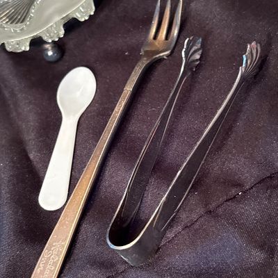 Sale Photo Thumbnail #176: See pics. Dishes are adorned with silver plate