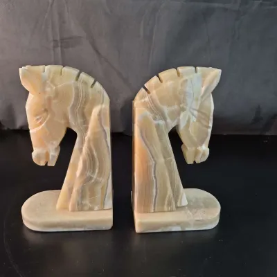 MCM Vintage Trojan Stone Horse Bookends 