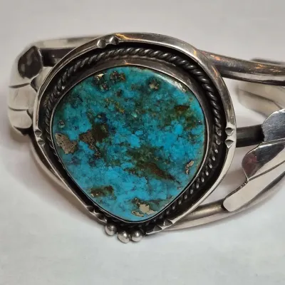 Vintage Navaho Single Stone Sterling - Unsigned - Split Shank Cuff Bracelet 52g With Stones
