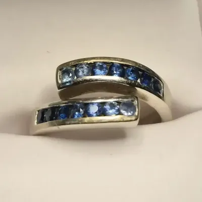 14K White Gold Saphire Size 7 Ring - 6g with Stones - Verified by Jeweler 