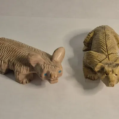 2 Nelson Yatsaltie Native American Hand Carved Art -Badger 