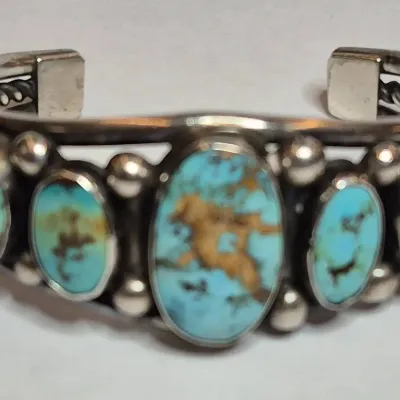 Native American Turquoise Cuff Bracelet - 48g With Sones