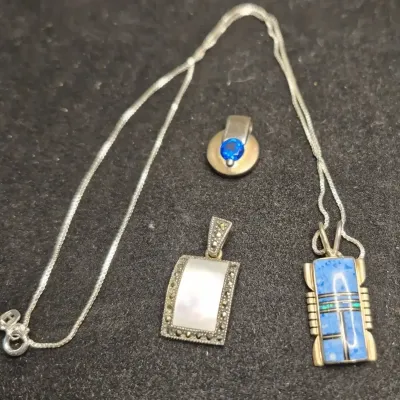925 Sterling Silver Chain - Swiss Blue Topaz 925 Pendant - Blue Turquoise Lab Created Sterling 